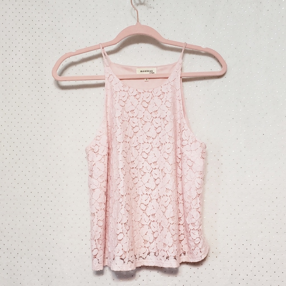Anthropologie * Blush Lace Crop Tank *Monteau*Sz M